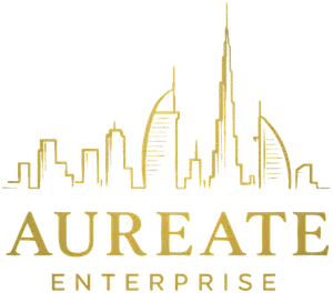 Aureate Enterprise: a skyline of towers above the wordmark